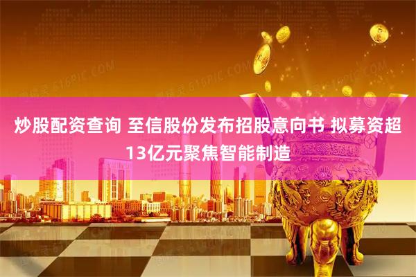 炒股配资查询 至信股份发布招股意向书 拟募资超13亿元聚焦智能制造